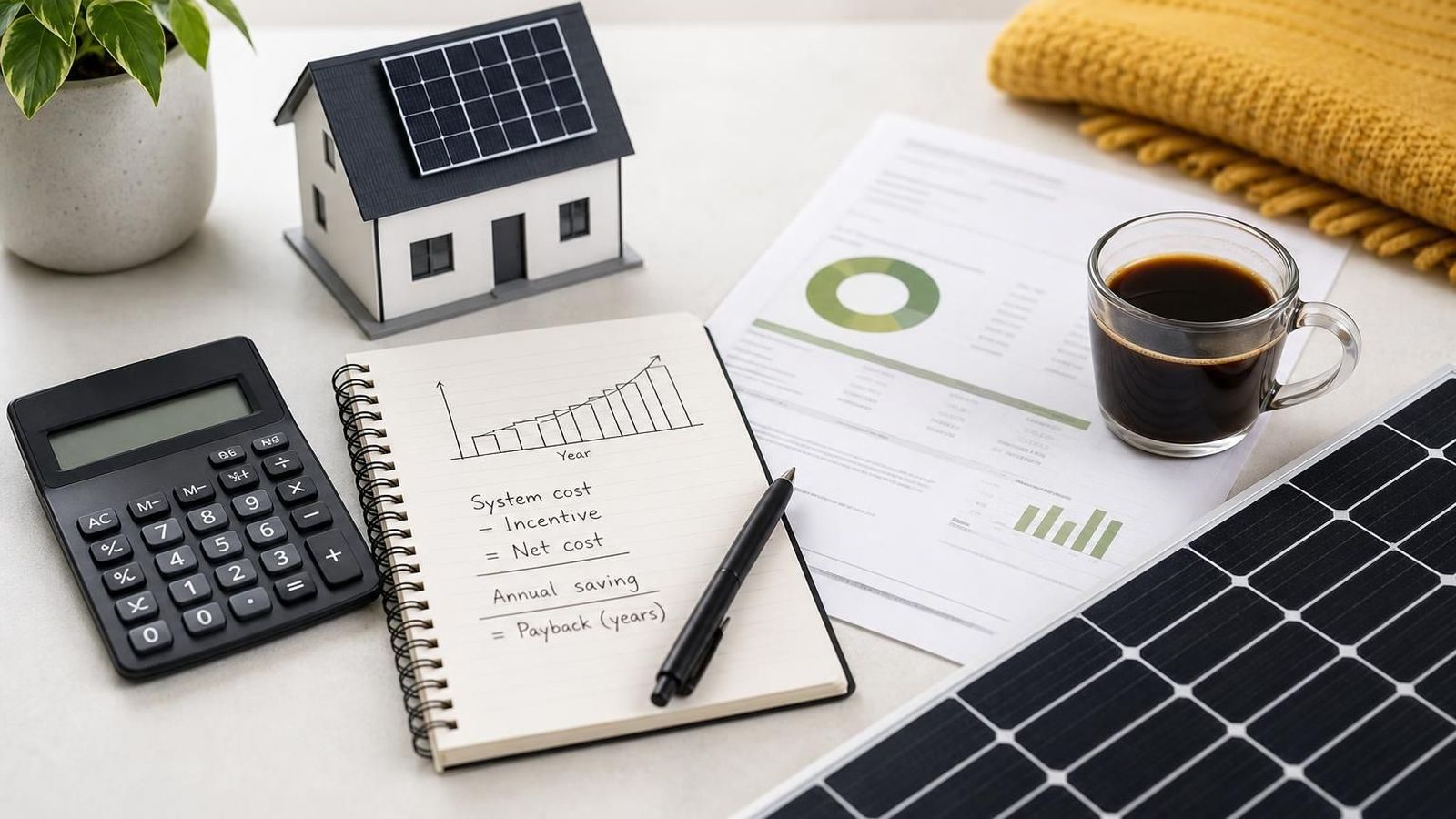 Solar payback calculation shown beside a household electricity bill