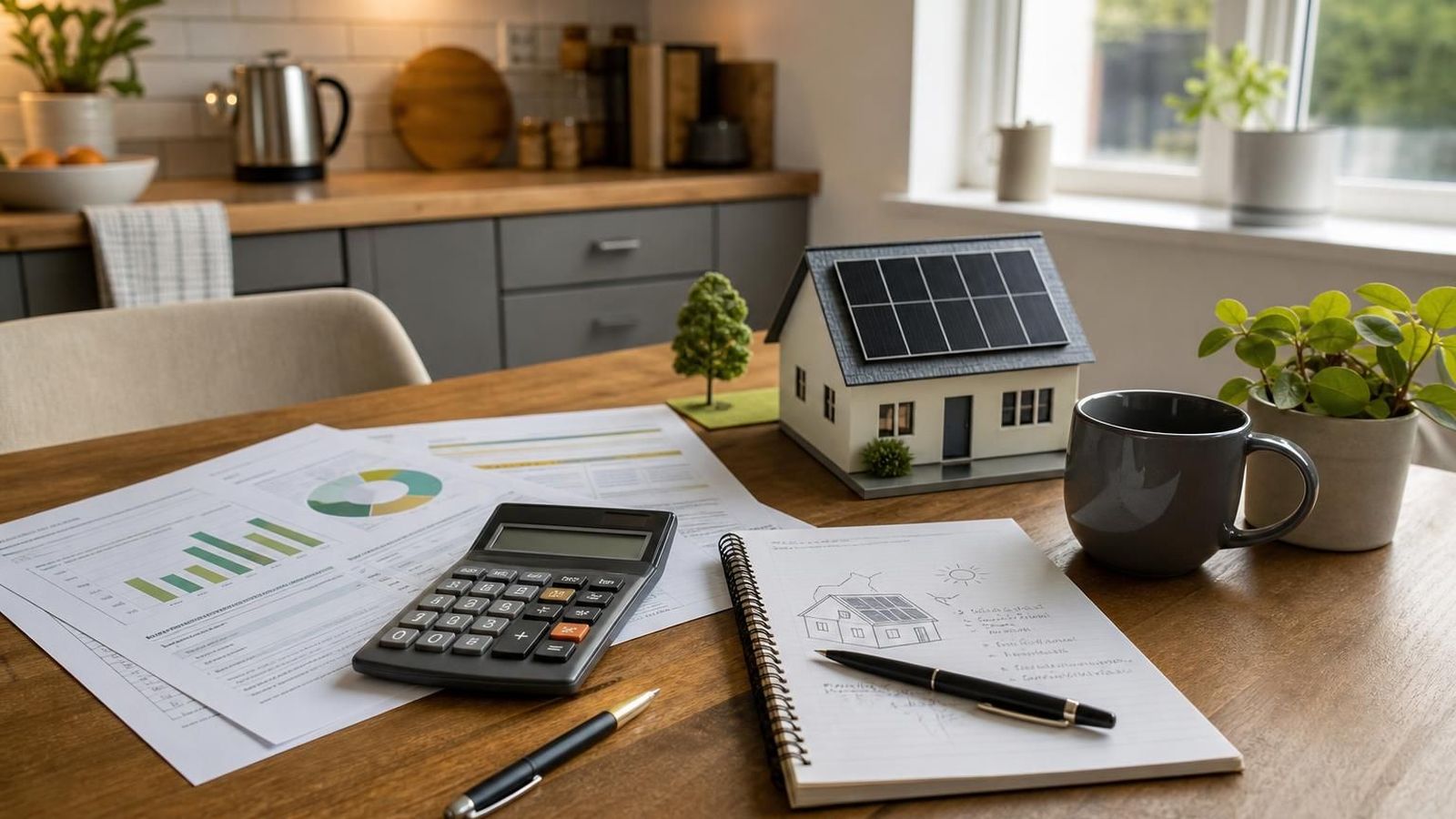 Solar savings calculator beside a UK energy bill